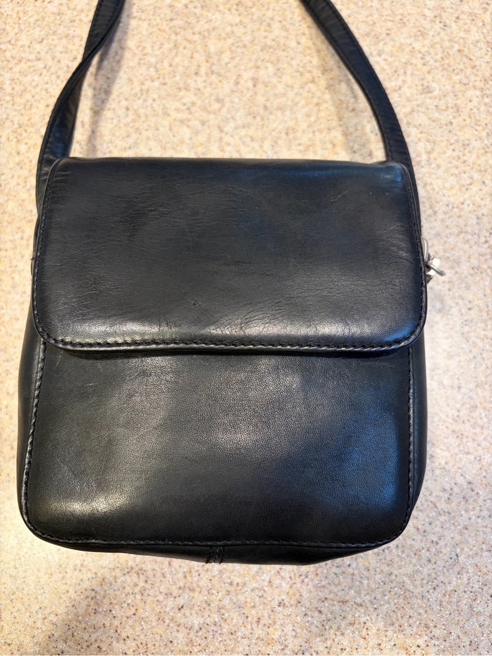 Hobo Black Leather Compact Crossbody Organizer Bag with Adjustable Strap